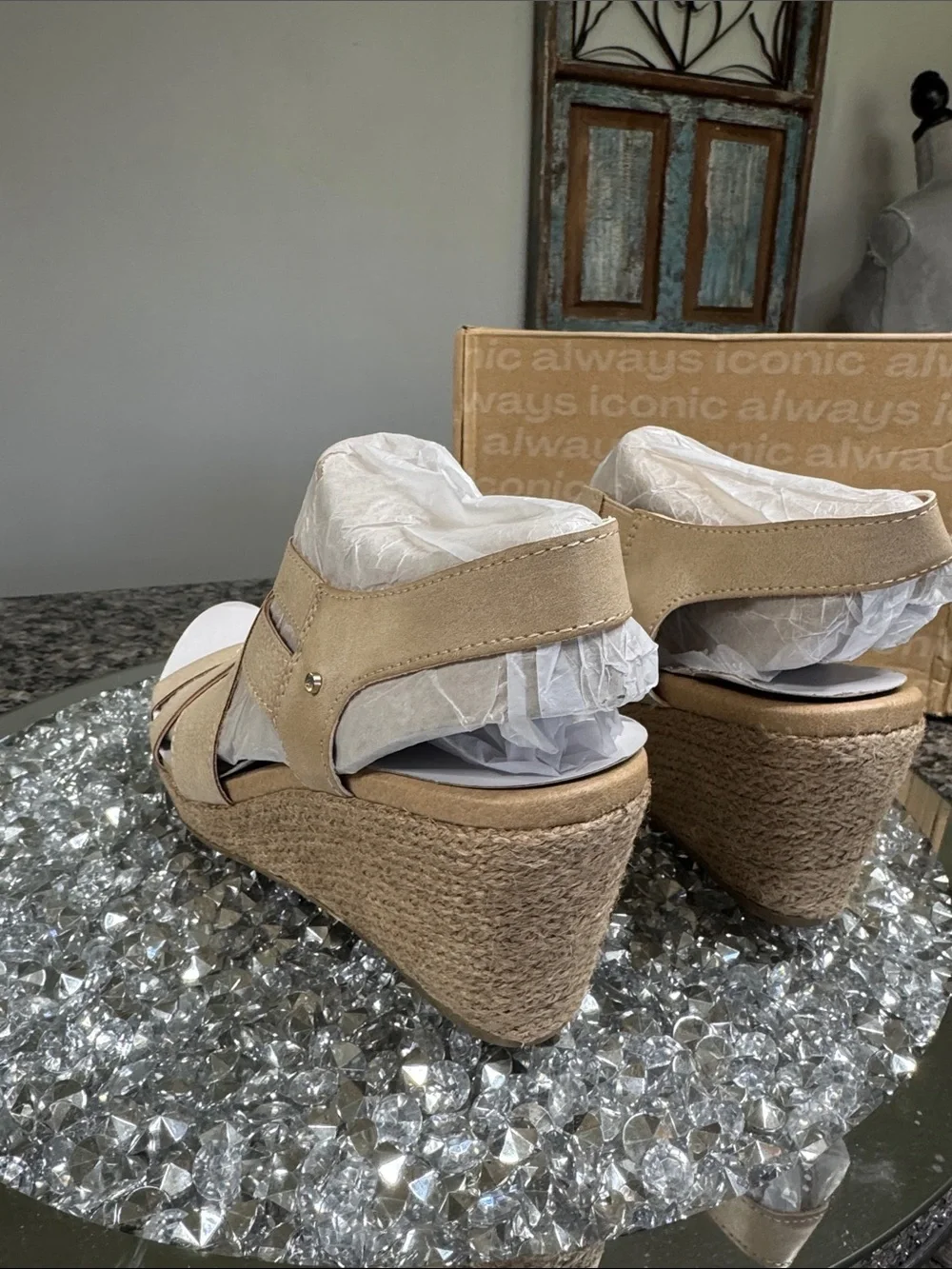 Dr. Scholl's Everlasting leather tan Woven Espadrille Wedge Sandals NEW 8